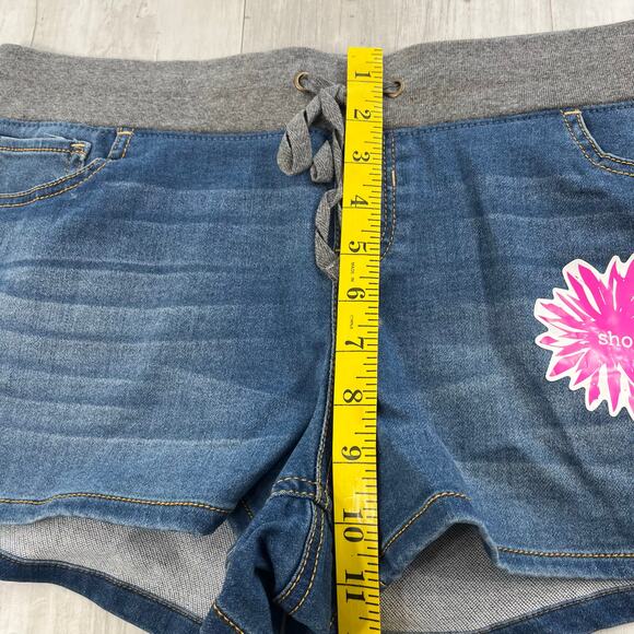 Wishful Park Blue Gray Shortie 2" Basic Plain Pull On Drawstring Juniors Shorts - Picture 8 of 9